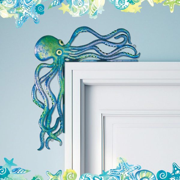 FairySandy Metal Door Frame Decoration 11.81 x 10.43 Inches Octopus Themed Home Decor for Indoor Outdoor Door Window Home Office(Ocean Blue)