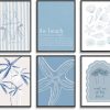 6Pcs Blue Coastal Wall Art Summer Beach Shell Wall Decor Pictures Light Blue Bikini Plant Starfish Posters Canvas Prints for Modern Shoreside Themed Home Decoration Bathroom Room Decoration Unframed