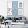 6Pcs Blue Coastal Wall Art Summer Beach Shell Wall Decor Pictures Light Blue Bikini Plant Starfish Posters Canvas Prints for Modern Shoreside Themed Home Decoration Bathroom Room Decoration Unframed