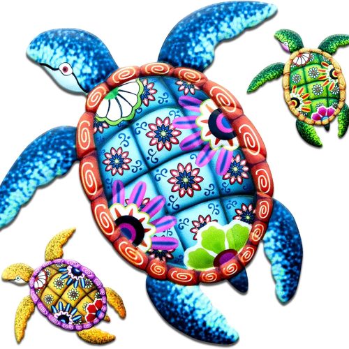 WHBIMGOOO Metal Sea Turtle Wall art Decor，Beach/Ocean/Nautical Theme Outdoor wall decor，Decorations for Garden Backyard Pool Patio Balcony Kitchen or Bathroom (3 Pack)