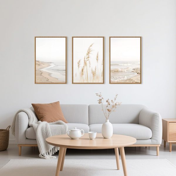 CT0434219JS_2 HPNIUB Modern Beach Waves Framed Wall Art Set,Seaside Reed Pathway Wall Decor,Minimalist Neutral Coastal Landscape Printing,Boho Seascape Nature Artwork for Living Room, Bedroom,Bathroom-16''x24''x3