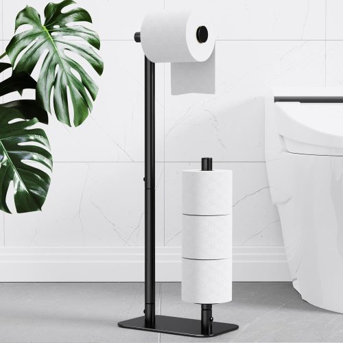 CT0434333JS_1 Kitsure Toilet Paper Holder Free Standing - Large Capacity Toilet Paper Holder for 4 Rolls, Rustproof Toilet Paper Stand with Non-Slip Stable Base, Black, Medium