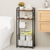 CT0434370JS_1 HapiRm Freestanding Toilet Paper Holder - 4-Tier Bathroom Tissue Organizer with Wood Shelves and Large Basket, Toilet Paper Holder Stand for Bathroom, Laundry Room, Apartment - Black(Large)