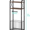 CT0434370JS_2 HapiRm Freestanding Toilet Paper Holder - 4-Tier Bathroom Tissue Organizer with Wood Shelves and Large Basket, Toilet Paper Holder Stand for Bathroom, Laundry Room, Apartment - Black(Large)