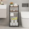 CT0434370JS_4 HapiRm Freestanding Toilet Paper Holder - 4-Tier Bathroom Tissue Organizer with Wood Shelves and Large Basket, Toilet Paper Holder Stand for Bathroom, Laundry Room, Apartment - Black(Large)