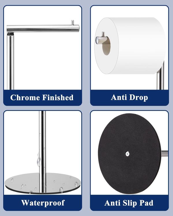 Toilet Paper Holder Stand, Free Standing Toilet Paper Roll Holder with Reserve, Modern Bathroom Toilet Paper Stand for 4 Rolls, Chrome, Housen Solutions