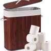 Bamboo Toilet Paper Storage with Lid & Handel, 8 Gallons (30L), Sturdy Toilet Paper Basket, Organizer for Bathroom, Kitchen, Holder with Storage, Brown