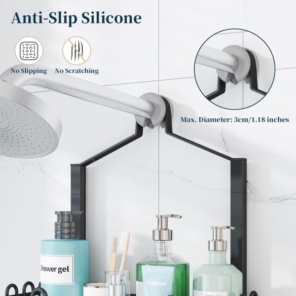 Consumest Shower Caddy Hanging – Rustproof Over Shower Head Hanger with Soap Holder and Hooks, Anti-Slip Shower Shelves for Storage, Bathroom Organizer for Apartment, Dorm, Black