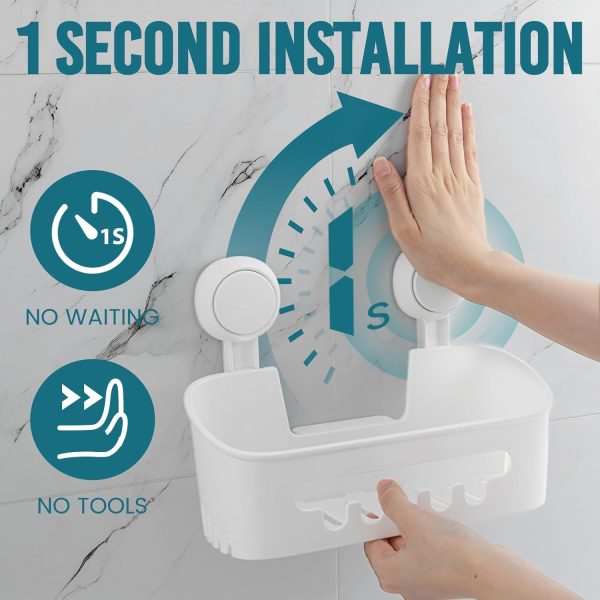 CT0434771JS_2 TAILI Shower Caddy Suction Cup 2 Pack, Heavy Duty Bathroom Organizer, Removable Shelves for Inside Shower, Shampoo, Waterproof Suction Plastic Storage for Bathroom Accessories Holder, White