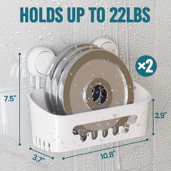 CT0434771JS_3 TAILI Shower Caddy Suction Cup 2 Pack, Heavy Duty Bathroom Organizer, Removable Shelves for Inside Shower, Shampoo, Waterproof Suction Plastic Storage for Bathroom Accessories Holder, White