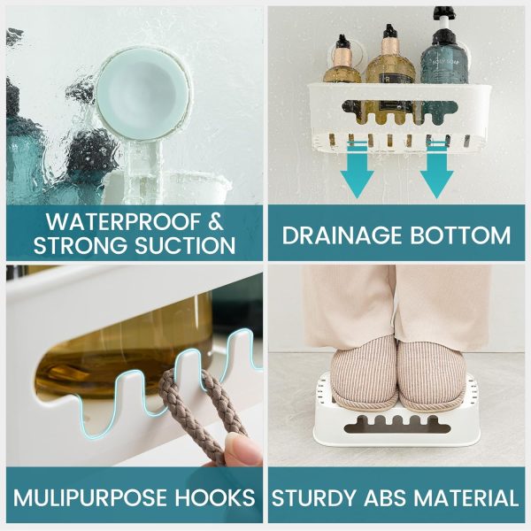 CT0434771JS_4 TAILI Shower Caddy Suction Cup 2 Pack, Heavy Duty Bathroom Organizer, Removable Shelves for Inside Shower, Shampoo, Waterproof Suction Plastic Storage for Bathroom Accessories Holder, White