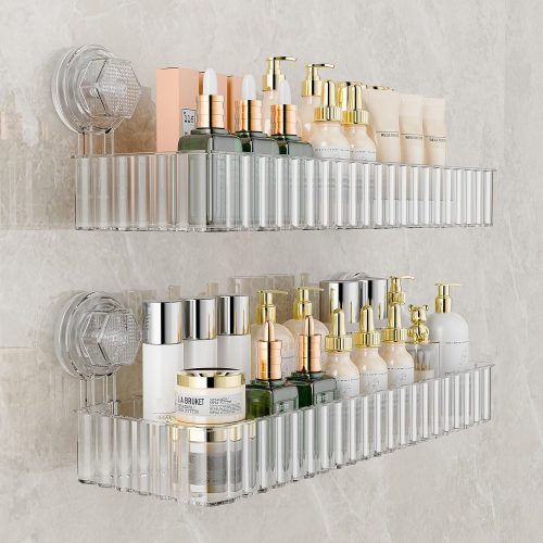 CT0434787JS_1 Shower Caddy Suction Cup Bathroom Shower Organizer for Bathroom Storage & Home Decor & Kitchen No Drilling Large Capacity Removable and Reusable Shower Shelves for Inside Shower. (clear, square)