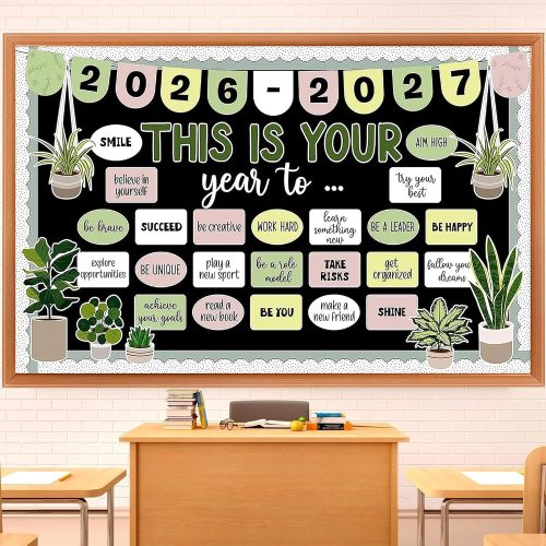 This is Your Year Bulletin Board Set Plant Motivational Classroom Decoration Inspirational Welcome Back to School Bulletin Board Cutouts for School Office Chalkboard Wall Door Decor Supply