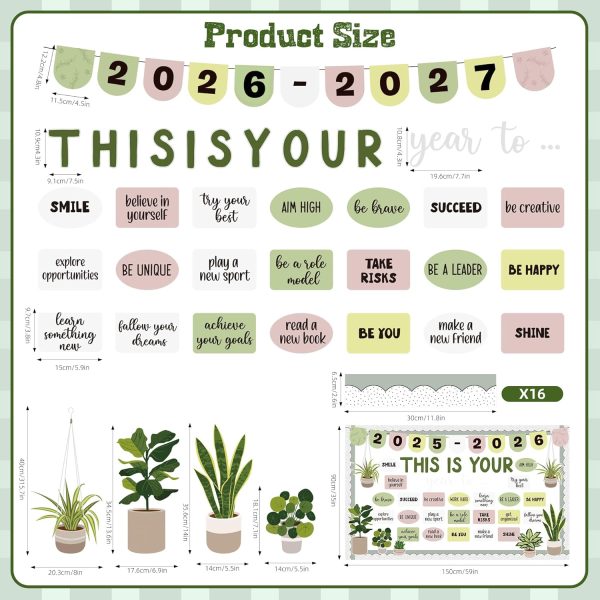 CT0434796JS_2 This is Your Year Bulletin Board Set Plant Motivational Classroom Decoration Inspirational Welcome Back to School Bulletin Board Cutouts for School Office Chalkboard Wall Door Decor Supply
