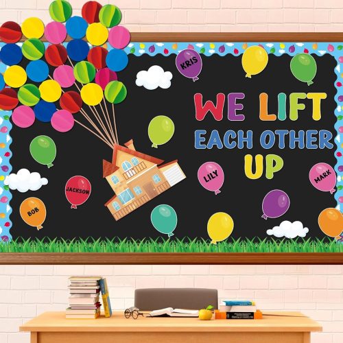 CT0434824JS_1 123Pcs Colorful Balloons Bulletin Board Set Mix Adventure Balloon Cloud Cutout Borders Name Tags Decoration Set Classroom Back to School Blackboard Decorations for Preschool Kindergarten Elementary