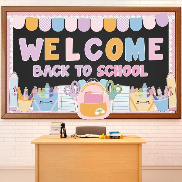 Welcome Back to School Bulletin Board Set - Colorful First Day of School Theme with School Supplies, Pencil, Notebook, Schoolbag Paper Cutouts - Ideal for Classroom and Back to School Party Decor