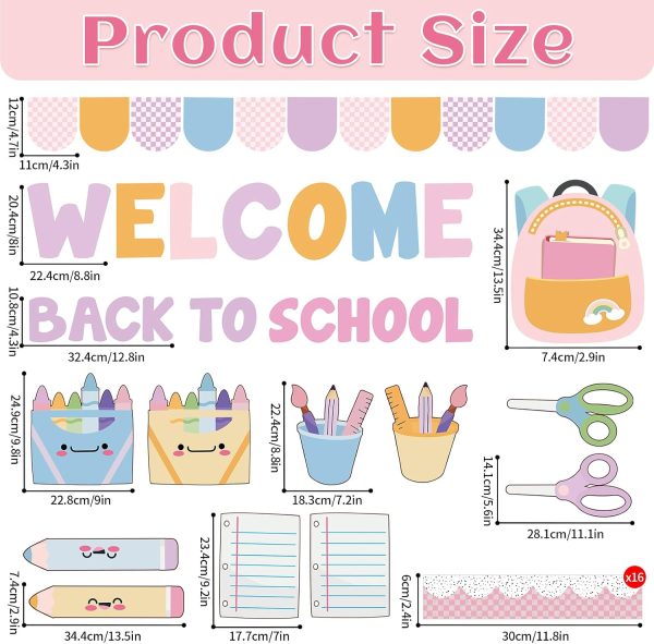 Welcome Back to School Bulletin Board Set - Colorful First Day of School Theme with School Supplies, Pencil, Notebook, Schoolbag Paper Cutouts - Ideal for Classroom and Back to School Party Decor