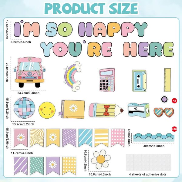 Naozinebi Groovy Back to School Bulletin Board for Classroom Decoration I'm So Happy You're Boho Retro Here Hippie Bulletin Board Set Rainbow Cutouts Daisy DIY Photo for Chalkboard Wall Teacher Decor