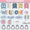 Bk to School Classroom Door Decor Bohemian Style Welcomes Back to School | Pre-cut boho set: 20 nameable backpacks,11 Paper Cutting "Welcome" banner & 100 dots.Laminated, reusable warm classroom decor
