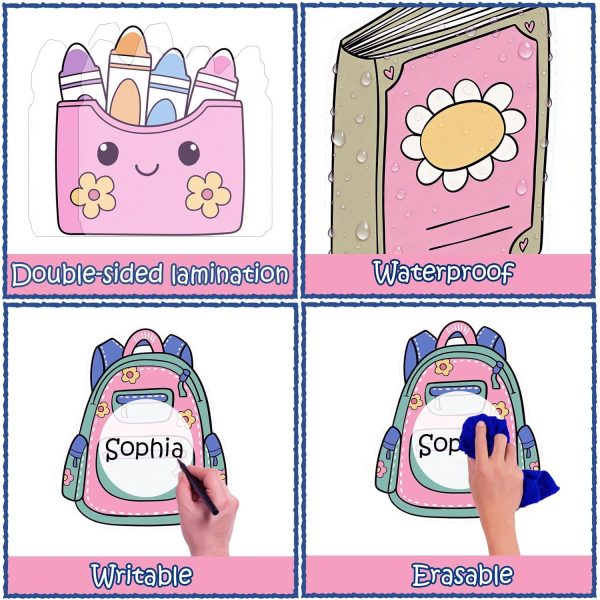 Bk to School Classroom Door Decor Bohemian Style Welcomes Back to School | Pre-cut boho set: 20 nameable backpacks,11 Paper Cutting "Welcome" banner & 100 dots.Laminated, reusable warm classroom decor