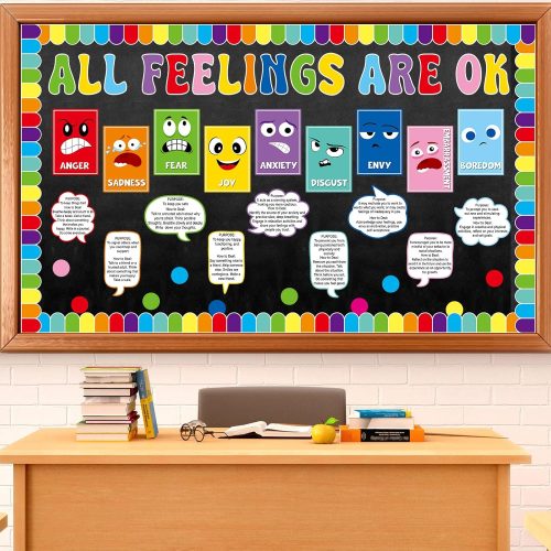 ZOIIWA Colorful Mental Health Bulletin Board Decorations Set All Feelings Are Ok Classroom Decor Back to School Wall Decor Emotion Inspirational Cutout for School Counselor Therapy Calm Corner Supplie