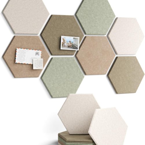 Fluxynara Hexagon Cork Board Alternative for Walls Decor-8-Pack Felt Bulletin Board Tiles,with 30 Pushpins,50 Adhesive Tabs for Office,Classrooms & Home Pin Board Felt Board-Linen Dusk