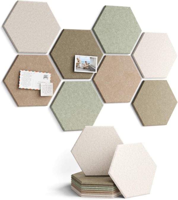 CT0435083JS_1 Fluxynara Hexagon Cork Board Alternative for Walls Decor-8-Pack Felt Bulletin Board Tiles,with 30 Pushpins,50 Adhesive Tabs for Office,Classrooms & Home Pin Board Felt Board-Linen Dusk