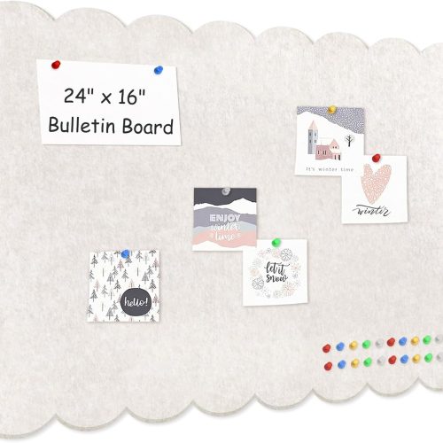 Foldable Decorative Scalloped Felt Bulletin Board 24 * 16 Inches for Wall, Alternative Photo Board Self-Adhesive Vision Board Decorative Pin Board for Wall (Light Camel)