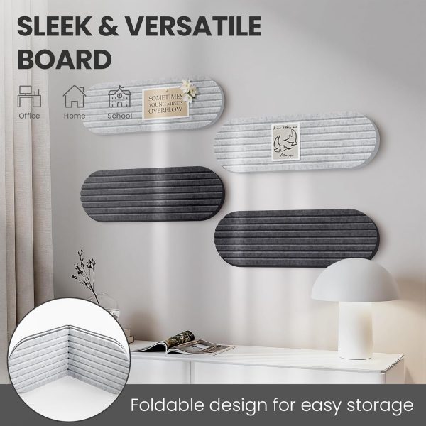 CT0435131JS_4 Bulletin Board, 24'' X 8'' Cork Board Alternative, 4 Pack Felt Bar Strips Board with Pushpins, Foldable Felt Notice Vision Board Photo Display Board for Office Home School Wall