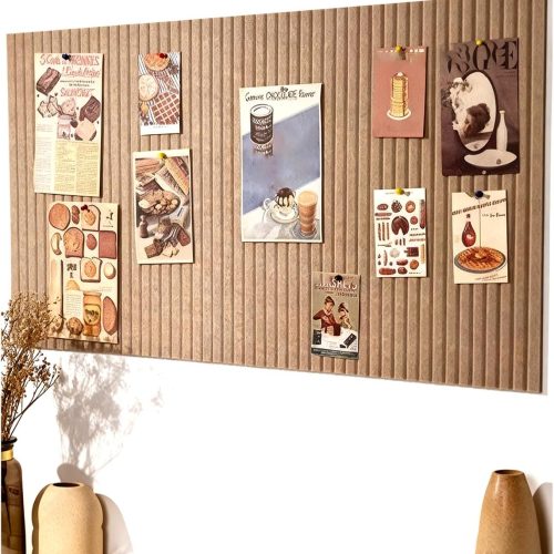 48x32 inches Large Bulletin Board, Decorative Felt Pin Board, 0.35“ Thick Foldable Photo Display Board with Self-Adhesive Tape, Vision Board for School Home Kitchen Office Walls - Dark Camel