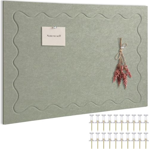 Eaasty Scalloped Felt Bulletin Board 36" x 24" Decorative Adhesive Picture Board for Wall, 6 Panels with Push Pins and Pads Memo Display for Back to School Classroom Home Office(Sage Green)