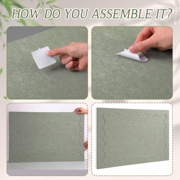 Eaasty Scalloped Felt Bulletin Board 36" x 24" Decorative Adhesive Picture Board for Wall, 6 Panels with Push Pins and Pads Memo Display for Back to School Classroom Home Office(Sage Green)
