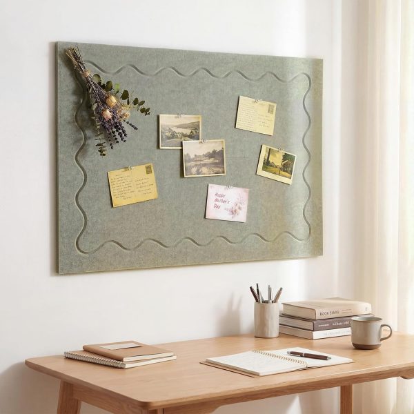 Eaasty Scalloped Felt Bulletin Board 36" x 24" Decorative Adhesive Picture Board for Wall, 6 Panels with Push Pins and Pads Memo Display for Back to School Classroom Home Office(Sage Green)