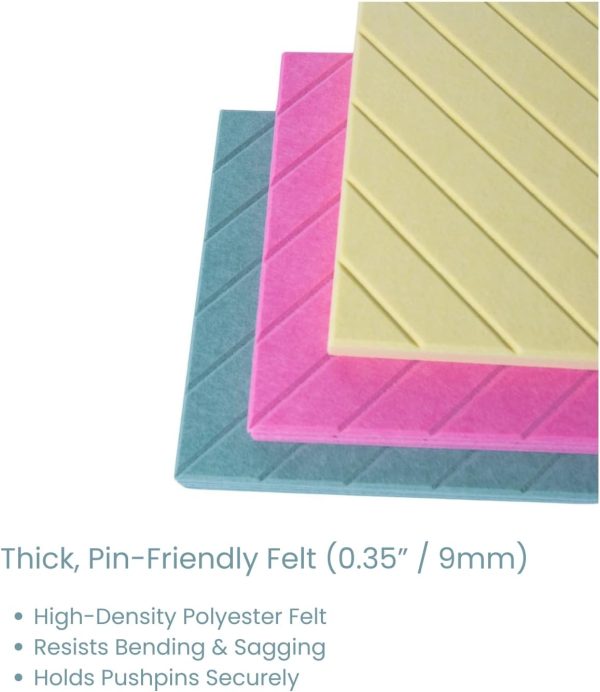 Decorative Felt Wall Tiles Bulletin Board - Large 47" x 35" Modern Pin Board Wall System for Home, Nursery, Dorm & Classroom - 12 Pack Cork Board Alternative with Push Pins & Adhesive Tabs (Sherbet)