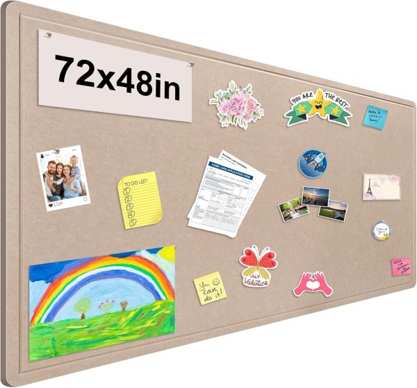 CT0435149JS_1 Foldable Large Bulletin Board, 72x48 Inches Cork Board Alternative, Large Felt Board Decorative Pin Board for Wall, Foldable Photo Board Self-Adhesive Vision Board with 36 Pushpins Khaki