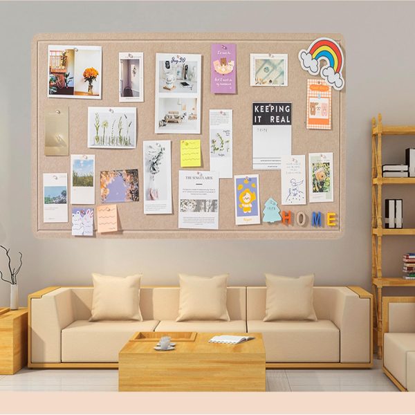 CT0435149JS_3 Foldable Large Bulletin Board, 72x48 Inches Cork Board Alternative, Large Felt Board Decorative Pin Board for Wall, Foldable Photo Board Self-Adhesive Vision Board with 36 Pushpins Khaki