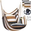 CT0435806JS_1 Halalona Hammock Chair Hanging Hammock Chair Rope Swing 2 Cushions Included-Sturdy & Durable Soft Cotton Hand Woven Hammock Swing for Bedroom, Porch, Patio-Indoor/Outdoor