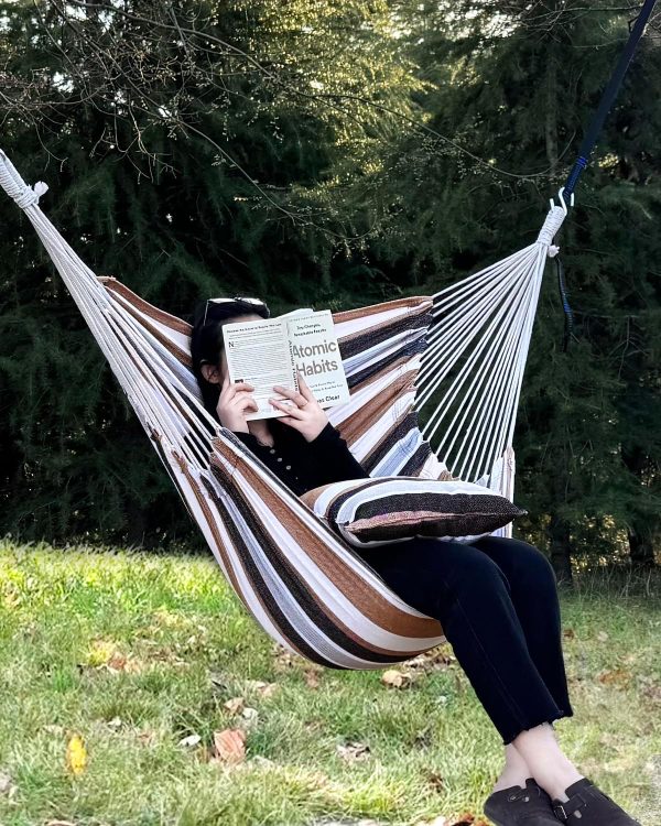 CT0435806JS_2 Halalona Hammock Chair Hanging Hammock Chair Rope Swing 2 Cushions Included-Sturdy & Durable Soft Cotton Hand Woven Hammock Swing for Bedroom, Porch, Patio-Indoor/Outdoor
