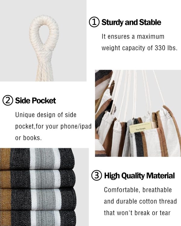 CT0435806JS_3 Halalona Hammock Chair Hanging Hammock Chair Rope Swing 2 Cushions Included-Sturdy & Durable Soft Cotton Hand Woven Hammock Swing for Bedroom, Porch, Patio-Indoor/Outdoor