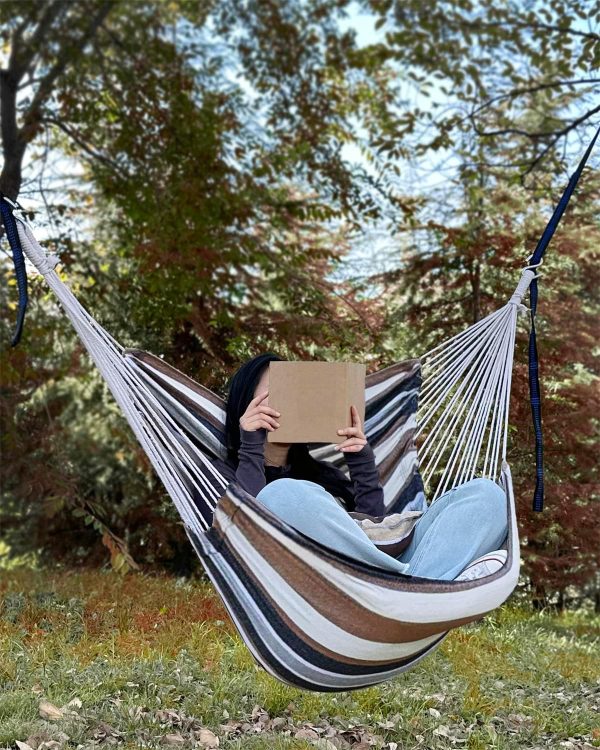 CT0435806JS_4 Halalona Hammock Chair Hanging Hammock Chair Rope Swing 2 Cushions Included-Sturdy & Durable Soft Cotton Hand Woven Hammock Swing for Bedroom, Porch, Patio-Indoor/Outdoor