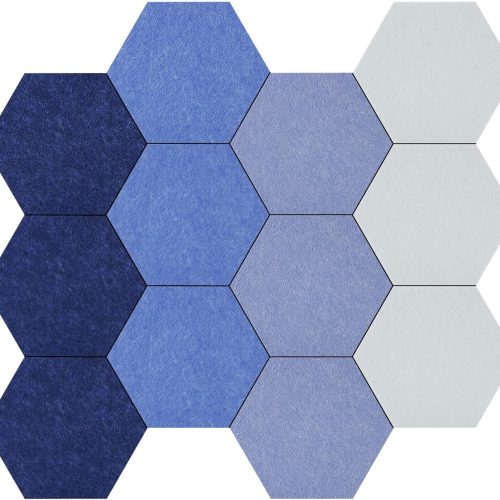CT0436562JS_1 Vienrose Hexagon Felt Bulletin Board Self Adhesive Pin Board Wall Decoration Tiles with 35 Push Pins for Office Home and School, Blue Series 12 Pack