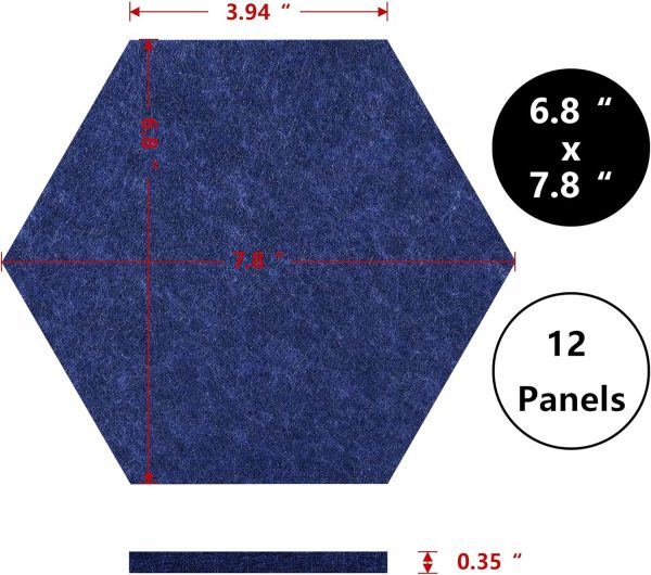Vienrose Hexagon Felt Bulletin Board Self Adhesive Pin Board Wall Decoration Tiles with 35 Push Pins for Office Home and School, Blue Series 12 Pack