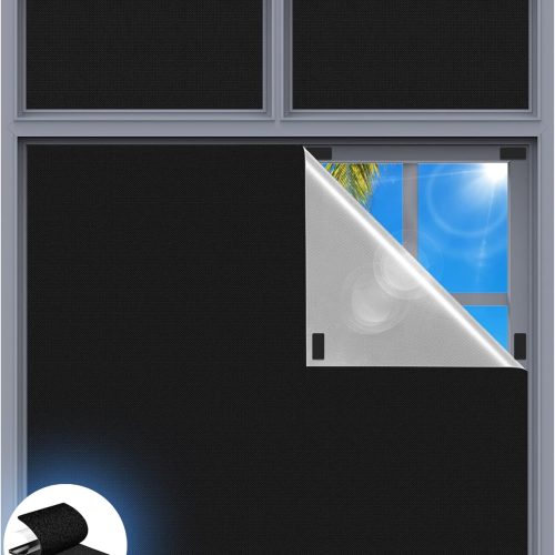 Blackout Curtains for Bedroom, 70" x 58" Portable Black Out Blinds with 20 Sets Hook & Loop Strips for 100% Blackout Window Film, Temporary Black-out Shades for Windows Cover Nursery Travel RV- Blacks