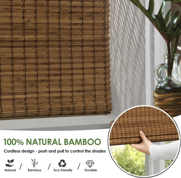 CT0437014JS_2 LazBlinds Cordless Bamboo Roman Shades, 36x64, Highfield Teak | Privacy Blinds for Interior Windows, Room Darkening Roll Up Bamboo Blinds for Home & Patio