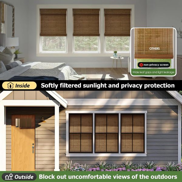 CT0437014JS_4 LazBlinds Cordless Bamboo Roman Shades, 36x64, Highfield Teak | Privacy Blinds for Interior Windows, Room Darkening Roll Up Bamboo Blinds for Home & Patio