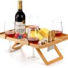 Kingrol Bamboo Picnic Wine Table, Foldable Outdoor Snack Table with Bottle Holder, 4 Glass Slots and Knife Slot, 16.1 x 12.5 x 6 in