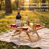 Kingrol Bamboo Picnic Wine Table, Foldable Outdoor Snack Table with Bottle Holder, 4 Glass Slots and Knife Slot, 16.1 x 12.5 x 6 in