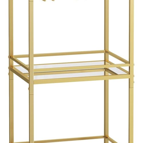 VASAGLE Bar Cart, Home Bar Serving Cart, Small Bar Serving Cart with 3-Tier Shelf, Wine Holders, Glass Holders, Mini Bar Cart for Small Spaces, Kitchen, Dining Room, Living Room, Pale Gold