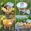Hap Tim Wicker Picnic Basket Set for 4 with Mini Folding Wine Picnic Table & Large Insulated Cooler Bag & Cutlery Service Kits for 4 Person, Couples Gifts, Wedding Gifts (Y2209-4-CM)