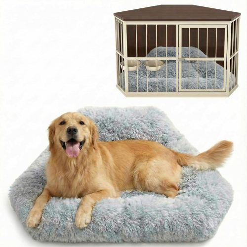 CT0437808JS_1 LemonRoad 42.5 Inch Corner Dog Crate Bed Pad Washable Dog Kennel Pad Mat Furniture for Large Dogs Thick Plush Crate Pet Cage Sleeping Bed Pet Corner Side Table (Only Mat)